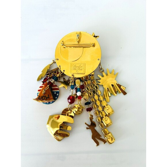 Lunch at The Ritz USA All American Patriotic 24k Gold Plated Enamel Brooch Pin - Picture 3 of 6